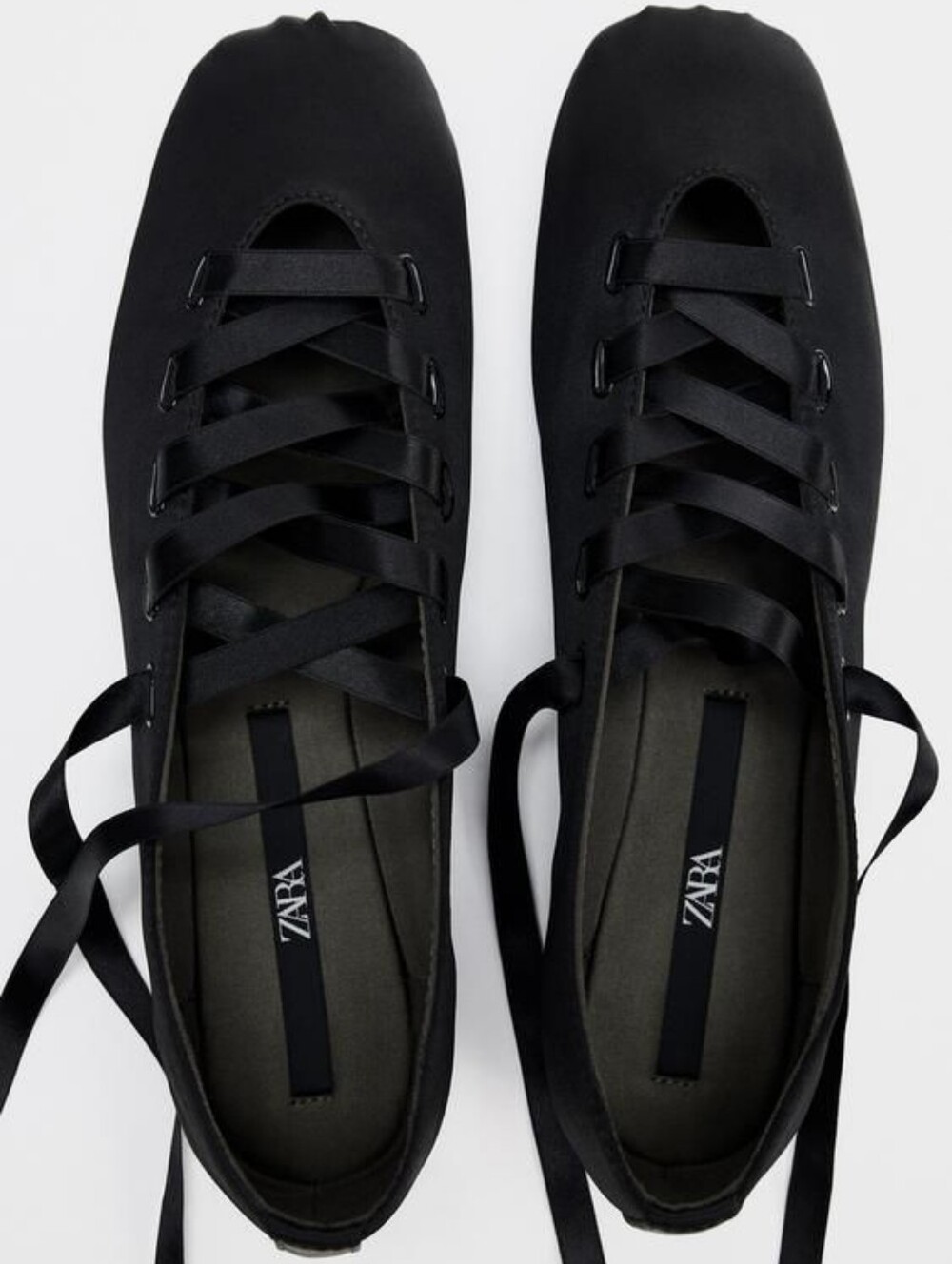 Zara Black Satin Lace-Up Ballet Flats - Size 40